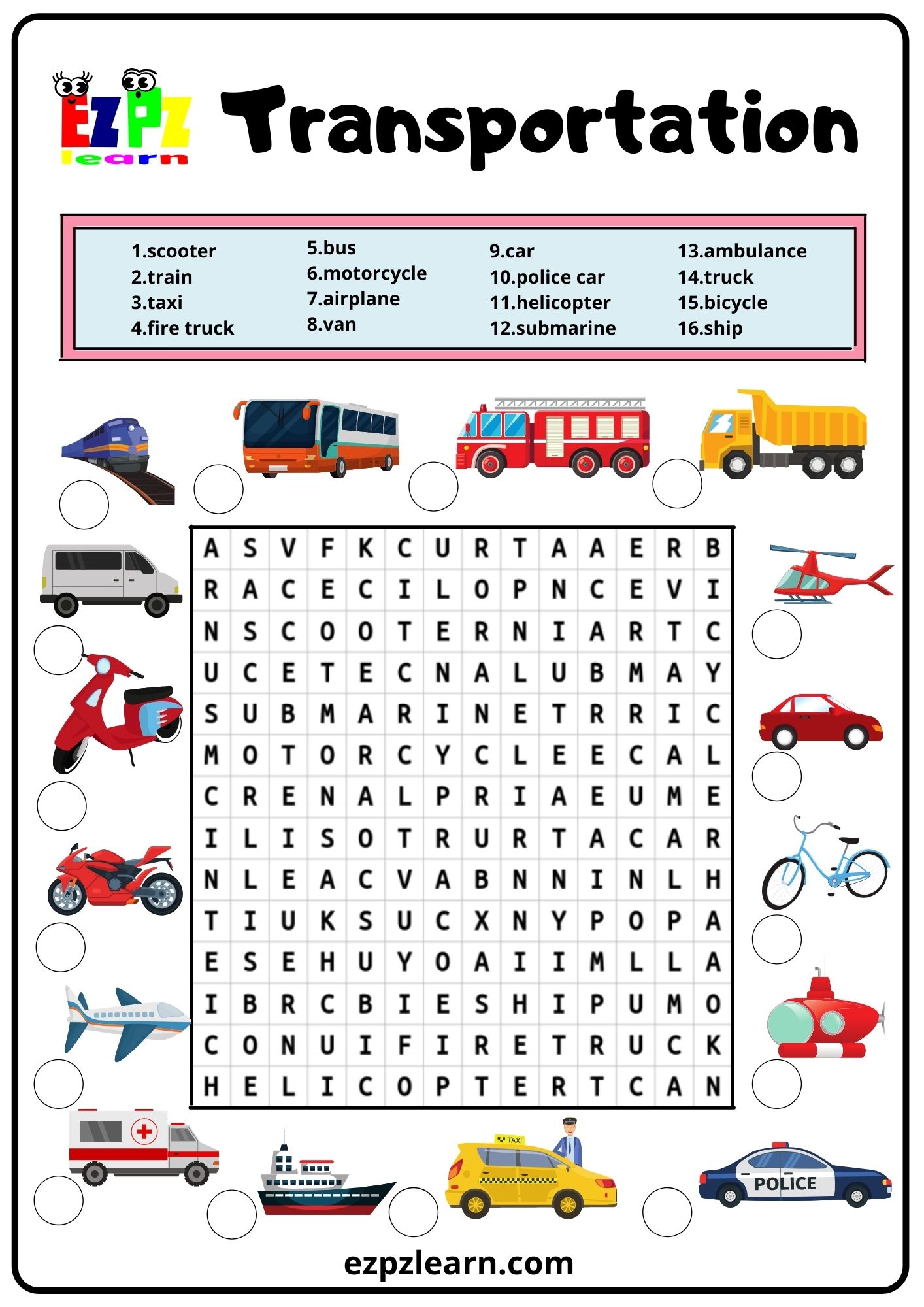 Transportation Word Search 2